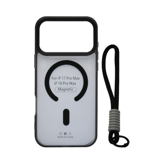 Designer Magnetic Sillicone Case with String for Apple iPhone 17 Pro Max/iPhone 18 Pro Max Black